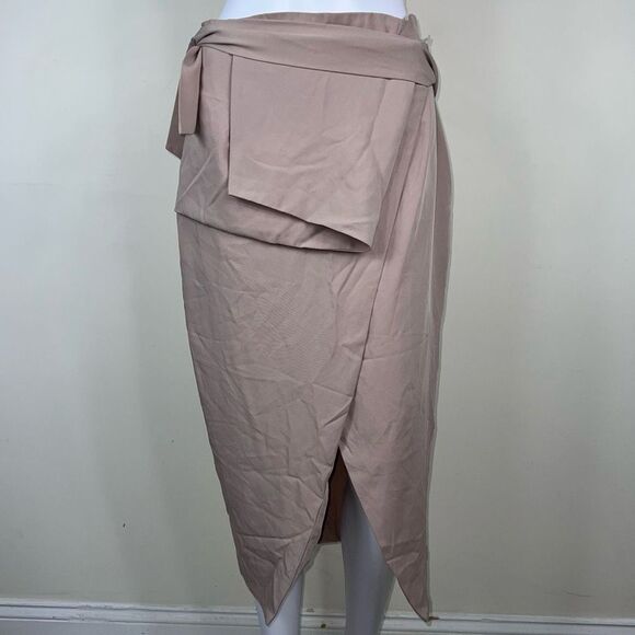Lavish Alice Lined Asymmetrical Beige Skirt - Picture 1 of 12
